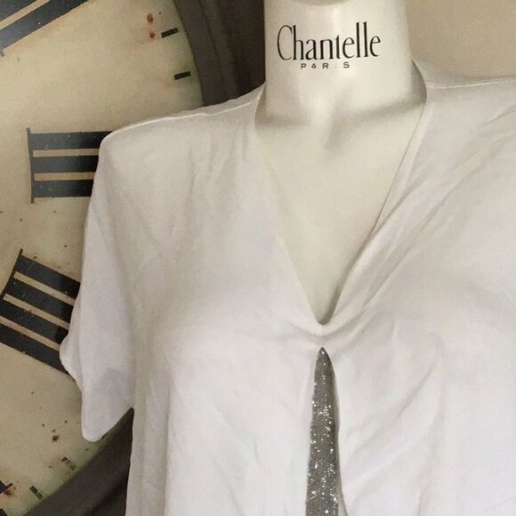 🎀Fabiana Filippi xs White Flowy Asymmetric Hem Top with Sequin Inlay ✨ - Picture 2 of 8